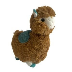 Kellytoy Brown LLAMA w/ Teal SADDLE Stuffed‎ Animal PLUSH SOFT TOY Alpaca